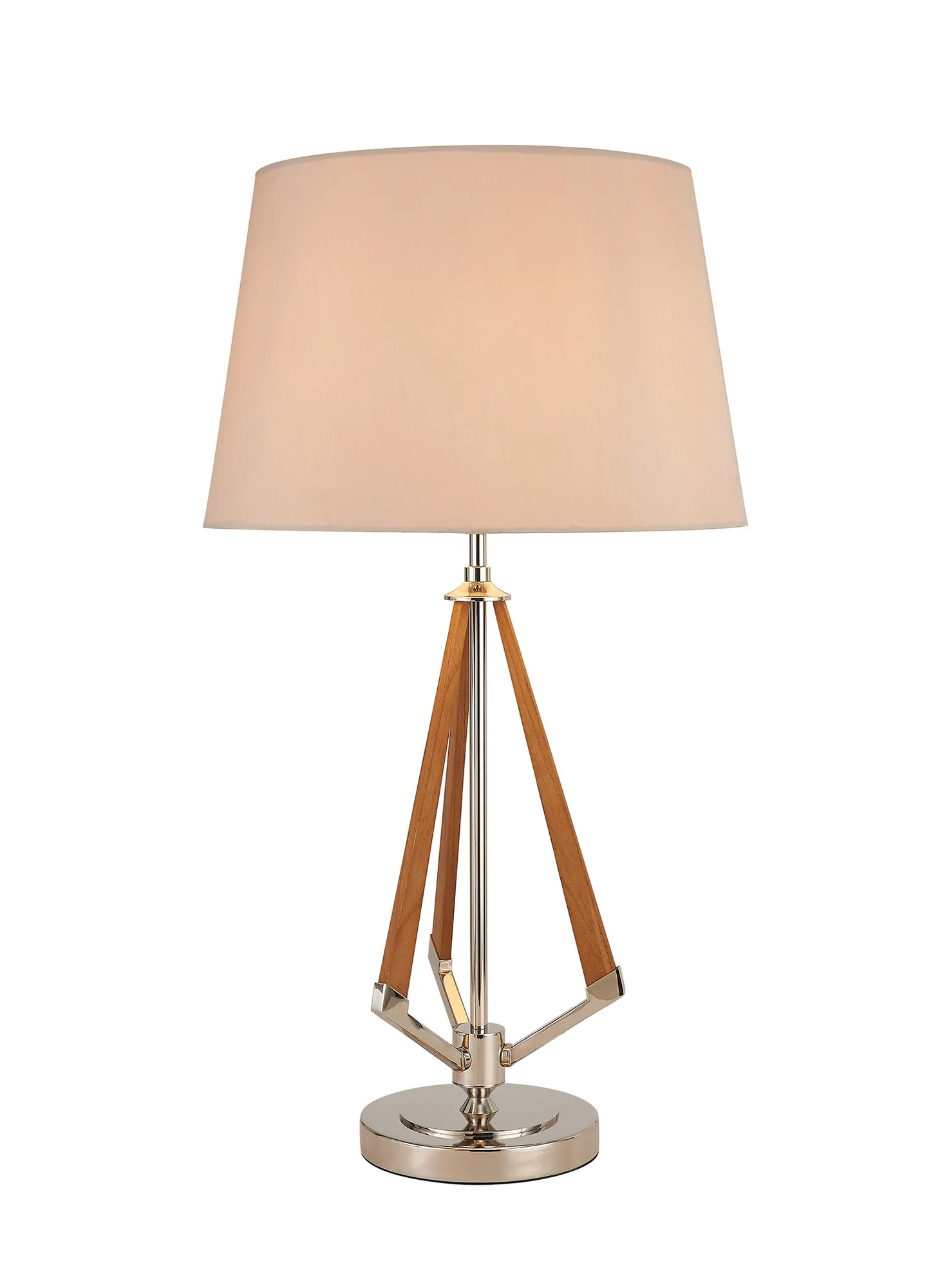 IL32960PN/BE  Hilton Table Lamp, 1 Light E27, Polished Nickel/Taupe Wood/Nude Beige/Moonlight 22x26cm Shade